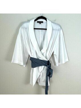 NEW Eloquii Womens Plus Size 14 White Wrap Shirt Short Sleeve